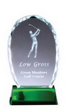 Custom Best Swing Optic Crystal Oval 3D Golf Award with Green Crystal Pedestal Base - 6 1/4