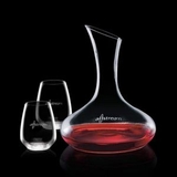 Custom 42 Oz. Cimarron Crystalline Carafe W/ 2 Stemless Wine Glasses
