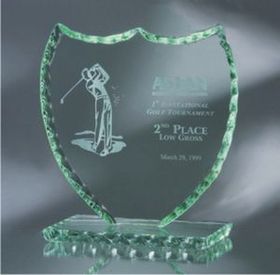 Custom Jade Glass Shield Award w/ Pearl Edge (7.5"x7.5")