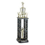 Custom Four Marbled Column Trophy w/Cup & Figure Mount (32
