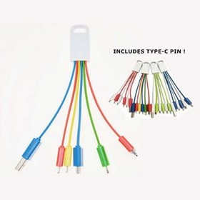 Custom 5 In 1 Multi Charging Cable, 6" L x 0.5" W