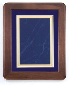 Blank Walnut Plaque w/ Blue Velour Background & Gold Edged Plate (12"x15")