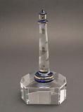 Custom 116-10502  - Blue Crystal Crowned Lighthouse Award on Clear Optic Crystal Base