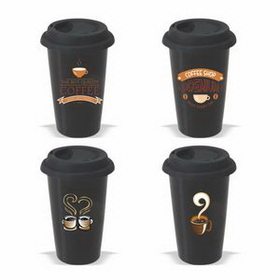 Coffee mug, 12 oz. Double Wall Porcelain Travel Mug (Black), Personalised Mugs, Custom Mugs, 5.5" H x 3.625" Diameter x 2.375" Diameter