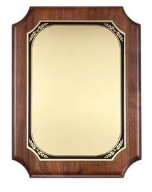 Blank American Walnut Plaque w/ Brush Brass Plate & 4 Notched Corners (9"x12")
