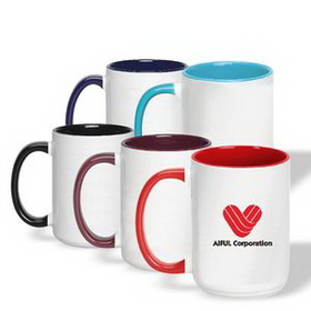 Coffee mug, 15 oz. Photo Mug (Two Tone with Handle), Personalised Mugs, Custom Mugs, Advertising Mug, 4.5" H x 3.25" Diameter x 3.25" Diameter