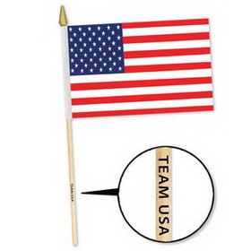 4" x 6" Polyester American Flag w/ Custom Direct Pad Printed Imprint on the Wooden Dowel