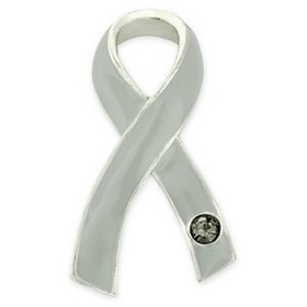 Blank Grey Ribbon with Stone Pin, 1 1/4" H x 3/4" W