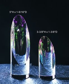 Custom Rainbow Slant Cylinder optical crystal award trophy., 3.375" L x 1.375" Diameter