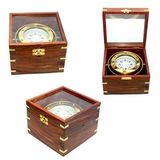Custom Jumbo Gimble Brass Compass In Teak Wood Box, 6