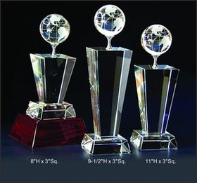 Custom Globe Optical Crystal Award Trophy., 8" L x 3" Diameter