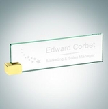 Custom Jade Glass Nameplate w/Rectangle Brass Holder, 3