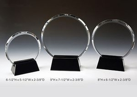 Custom Circle Optical Crystal Award Trophy., 9" L x 7.5" W x 2.375" H