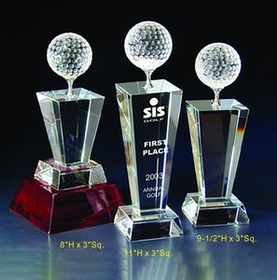 Custom Golf Optical Crystal Award Trophy., 11" L x 3" Diameter