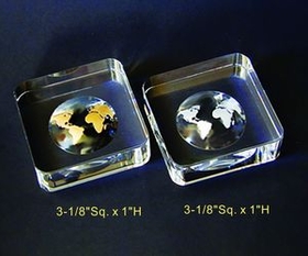 Custom World Paperweight-Silver Optical Crystal Award Trophy., 3.125" L x 1" Diameter