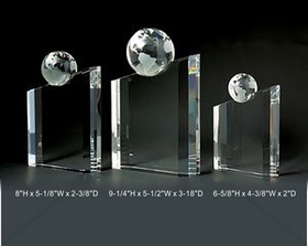 Custom Globe Optical Crystal Award Trophy., 6.625" L x 4.375" W x 2" H