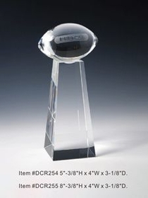 Custom Football Tower Optical Crystal Award Trophy., 8.375" L x 4" W x 3.125" H