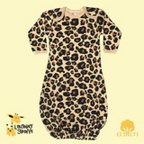 Custom The Laughing Giraffe Long Sleeve Cotton Infant Sleeper Gown - Tan Leopard Print