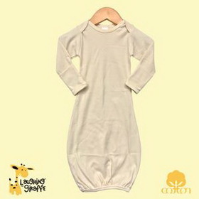 Custom The Laughing Giraffe&#174 Long Sleeve Cotton Infant Sleeper Gown w/ Fold-Over Mittens - Natural