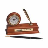 Custom Walnut Wood Alarm Clock Desk Set with Pen