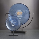 Custom Cobalt Blue Spinoza Plate Art Glass Award w/ Black Steel Base (11