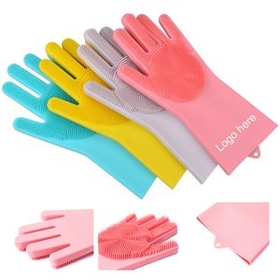 Custom Silicone Cleaning Brush Scrubber Gloves, 13 3/4" L x 6 5/16" W