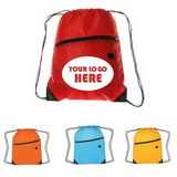 Custom Polyester Drawstring Backpack W/ Zipper, 13