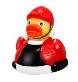 Custom Rubber Jockey Duck, 3 3/8" L x 3 1/4" W x 3 5/8" H