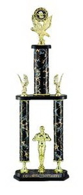 Custom Black & Gold Marbled Triple Column Trophy w/Cup & Eagle Trims (28")
