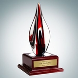 Custom Art Glass Red Contemporary Award w/Rosewood Base, 12 1/2