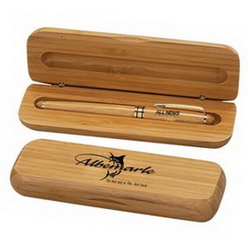 Custom Ballpoint Pen Set, Bamboo Double Well Gift Box with Letter Opener, 6.75" L x 2" W