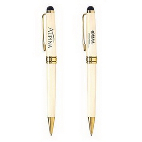 Custom Milano Blanc Stylus Maplewood Ballpoint Pen, Ballpoint Pen, 5.375" L
