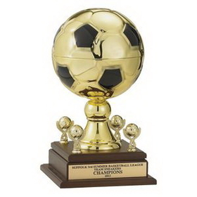 Custom 16" High Gold Metal Soccer Trophy w/9" Diameter Ball