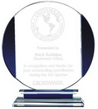 Custom Dynamics Blue Accented Circular Glass Award - 8 3/4