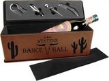 Custom DARK BROWN Laserable Leatherette Single Wine Box with Tools, 14