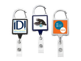 Custom JUMBO Square Carabiner Badge Reel - LABEL, 1.65" W x 4.65" H x 0.40" D