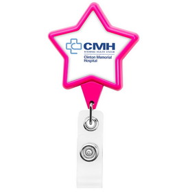 Custom Star Hot Pink Retractable Badge Reel (Chroma Digital Direct Print), 1.25" W X 3.5" H X 0.31" D