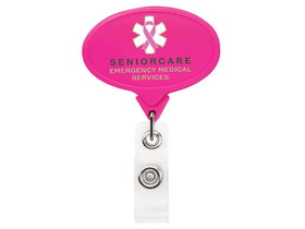 Custom Jumbo Hot Pink Oval Retractable Badge Reel (Polydome), 2.13" W X 3.25" H X 0.4" D