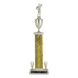 Custom Silver Splash Figure Topped Column Trophy w/Cup & Eagle Trims (22 1/2