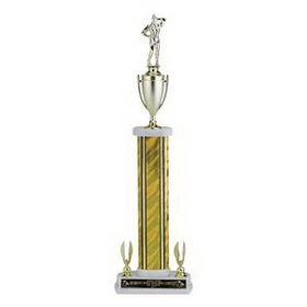 Custom Silver Splash Figure Topped Column Trophy w/Cup & Eagle Trims (22 1/2")
