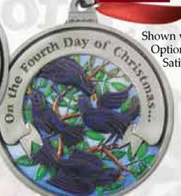 Custom Twelve Days Of Christmas Gallery Print Full Size Ornament (Day 4 - Four Calling Birds), 2.25" Diameter