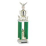 Custom Gold Splash Figure Topped 4-Column Trophy w/Cup & 2