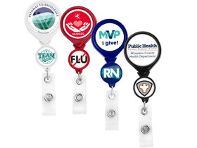 Custom Double Up Round Retractable Badge Reel (Polydome), 1.5" W x 4.60" H x 0.38" D