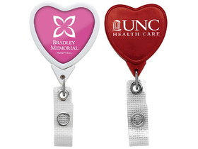 Custom Jumbo Anti-Microbial Heart Retractable Badge Reel (Chroma Digital Direct), 1.53" W X 3.5" H X 0.42" D