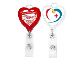 Custom Jumbo Heart Badge Reel w/Lanyard Attachment(Polydome), 1.54" W x 3.68" H x 0.92" D