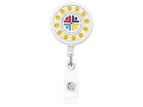 Custom Smiley Face Spinner Badge Reel (Label), 1.5" W x 3.5" H x 0.4" D