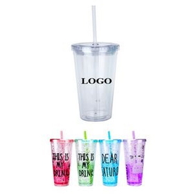 Custom 15oz Plastic Tumbler Cup With Straw, 4" Diameter x 6 3/8" H