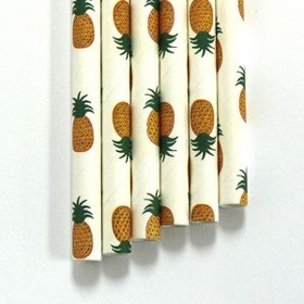 Custom Paper Straws Pineapple Pattern - 7.70" x .25" Biodegradable