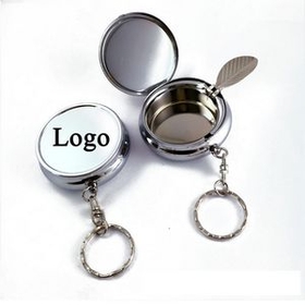 Custom Portable Metal Round Mini Ashtray With Keyring, 2"" L x 0.6"" W