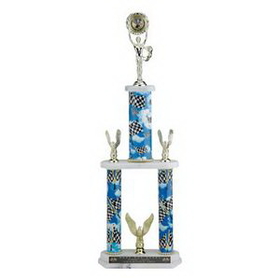 Custom Triple Column Racing Trophy w/Figure & Medallion Insert (29 1/2")